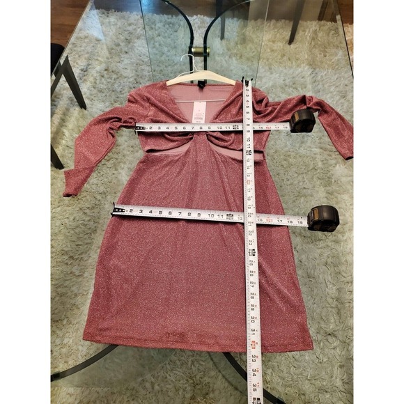 Wild Fable Pink Nylon Cut Out Lurex Long Sleeve Casual Knee Length Dress Large - Picture 8 of 9